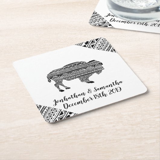Drink Coasters Boho Buffalo Tribal Patroon Bohemen Vierkante Kartonnen Onderzetter (Schuin)