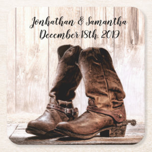 Drink Coasters Boots Country Rustisch Western Draa Vierkante Kartonnen Onderzetter