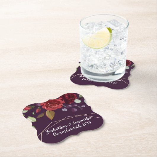 Drink Coasters Plum Paarse Rozen Goud Geometrisch Kartonnen Onderzetters (Insitu)