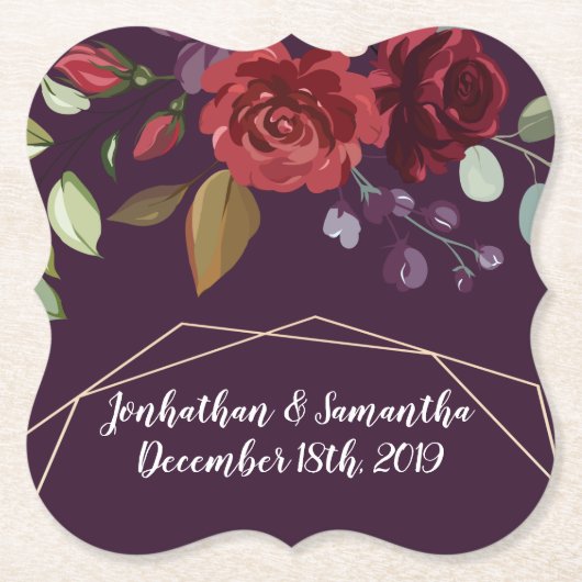 Drink Coasters Plum Paarse Rozen Goud Geometrisch Kartonnen Onderzetters (Voorkant)