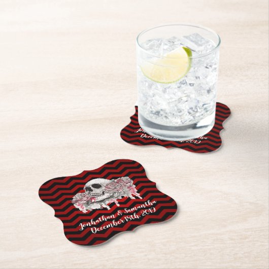 Drink Coasters schedel Roos gothic Chevron zwart r Kartonnen Onderzetters (Insitu)