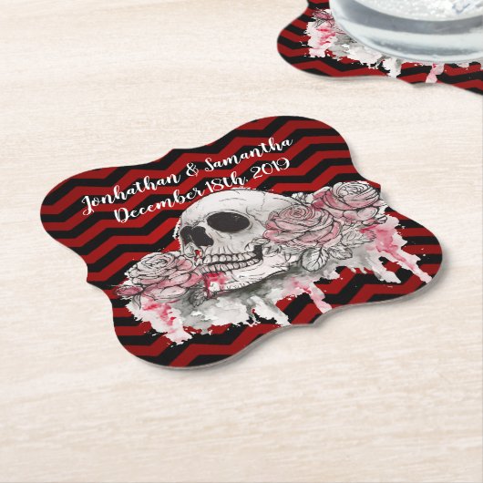 Drink Coasters schedel Roos Gotische Chevron rood  Kartonnen Onderzetters (Gekanteld)