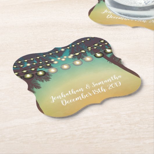 Drink Coasters Strand Sunset Palm Trees String Lig Kartonnen Onderzetters (Gekanteld)