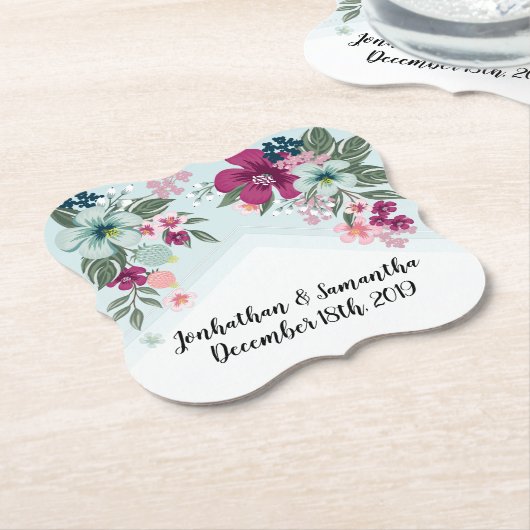 Drink Coasters Tropische Bloem op Blue Ombre Kartonnen Onderzetters (Gekanteld)