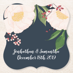 Drink Coasters Witte Bloemen op Donkerblauw Kartonnen Onderzetters