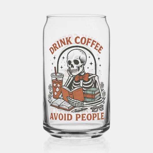 ☕ Drink Coffee, Avoid People – Funny Skeleton Beer Blikvorm Glas (Achterkant)