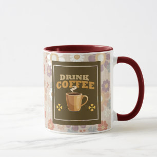 Drink Coffee Mok – Paarsrode Bloem Aesthetisch Pat
