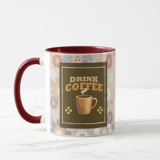 Drink Coffee Mug – Maroon Floral Aesthetic Pattern (Gauche)