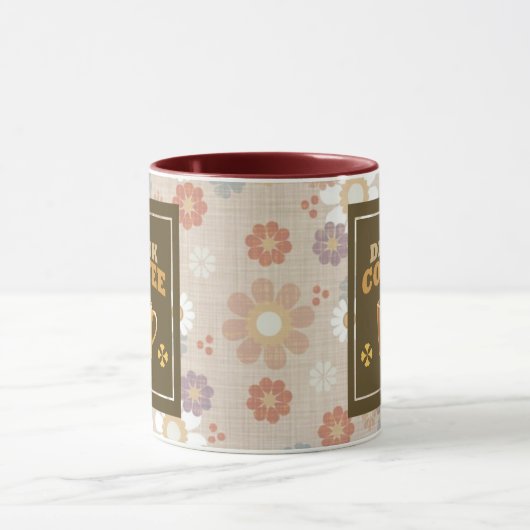 Drink Coffee Mug – Maroon Floral Aesthetic Pattern Mok (Midden)