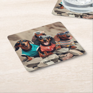Drink Dachshunds Drink Coasters Vierkante Kartonnen Onderzetter