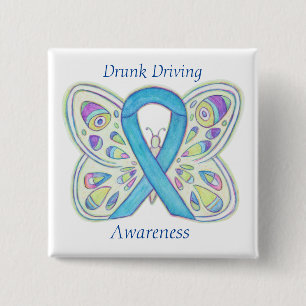 Drink drivende vlinderheid Ribbon Pin Vierkante Button 5,1 Cm