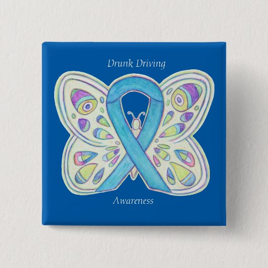Drink drivende vlinderheid Ribbon Pin Vierkante Button 5,1 Cm (Voorkant)
