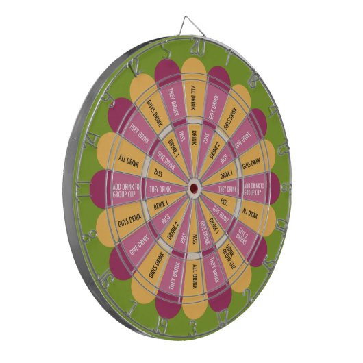Drink gamevloer in roze geel groen dartbord (Voorkant Links)