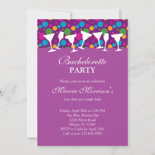 Drink Glasses Modern Bachelorette Invitation Kaart (Voorkant)