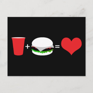 drink + hamburgers = liefde briefkaart