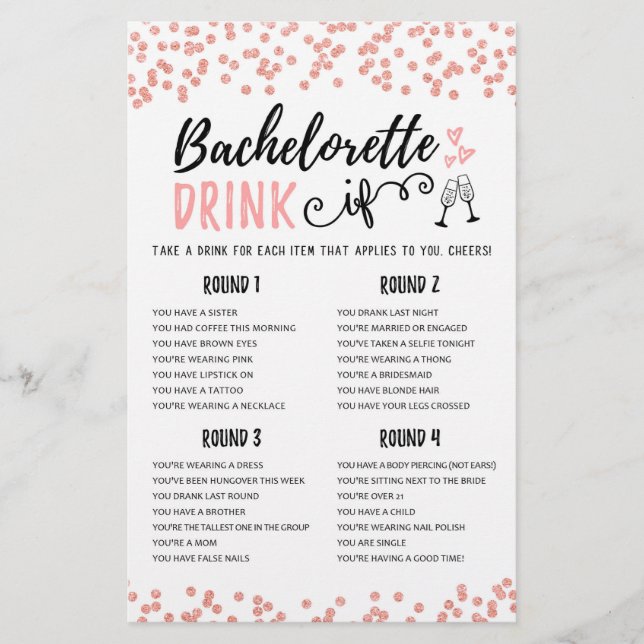 DRINK IF Bachelorette of Hen Party game (Voorkant)