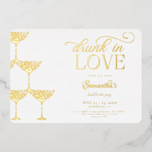 Drink in liefde champagne toren vrijgezellenfeest folie uitnodiging