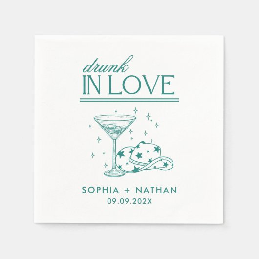 Drink in liefde gepersonaliseerde cowgirl bruiloft servet (Voorkant)