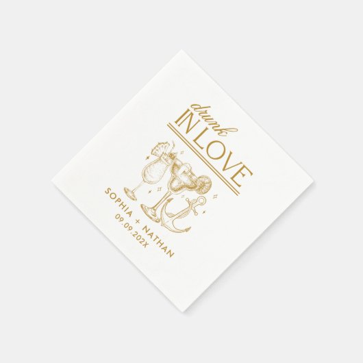 Drink in liefde gepersonaliseerde strand bruiloft servet (Hoek)