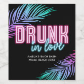Drink in Liefde Neon Blauw & Roze Tropische Bach Wijn Etiket (Enkel label)
