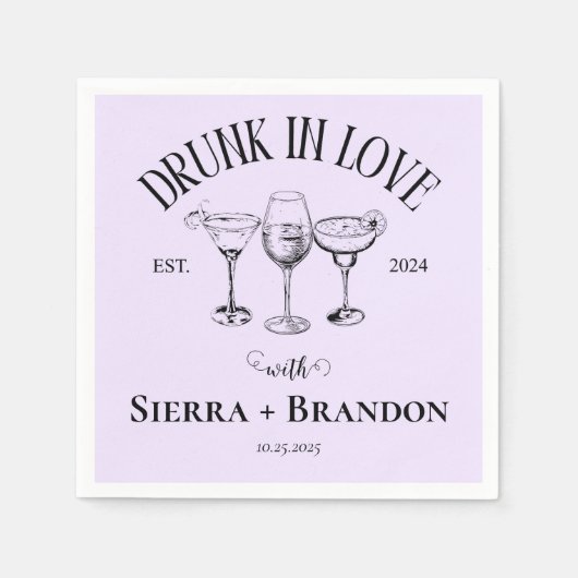 Drink in liefde Paarse gepersonaliseerde bruiloft Servet (Voorkant)