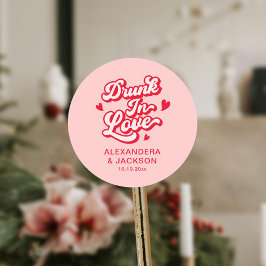 Drink in liefde rood en roze bruiloft gunst ronde sticker