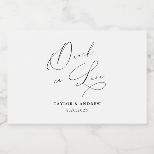 Drink in Liefde Zwart & Wit Trouwwijnfles Likeurfles Etiket (Enkel label)