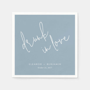 Drink in Love Dusty Blue Wedding Napkins Servet