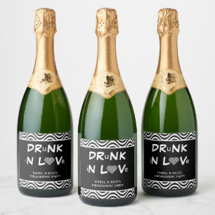 Drink in Love Engagement Party Black en White Sparkling Wijnetiket
