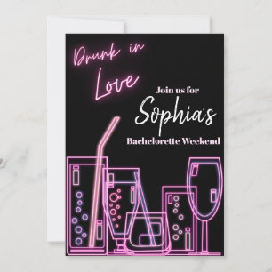 Drink in Love Neon Bachelorette Invitation Kaart