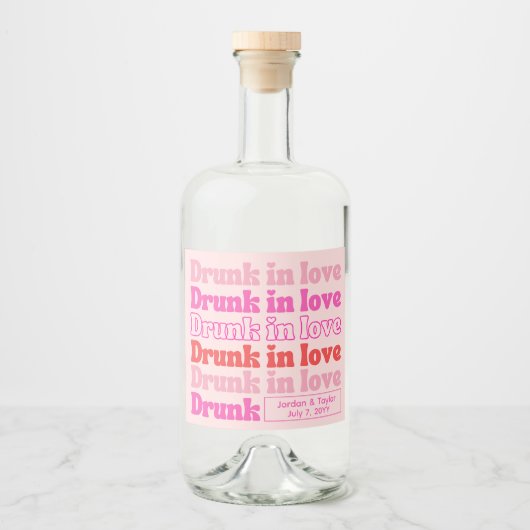 Drink in Love Retro Pink Wedding Reception Likeurfles Etiket (Voorkant)