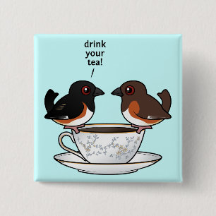 Drink je thee! vierkante button 5,1 cm