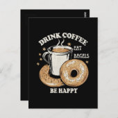 Drink Koffie Eet Bagels Wees blij Briefkaart (Voorkant / Achterkant)