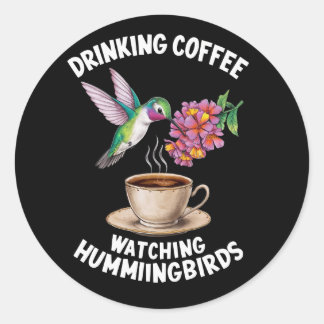 DRINK KOFFIE KIJKEN KOLIBRIES RONDE STICKER