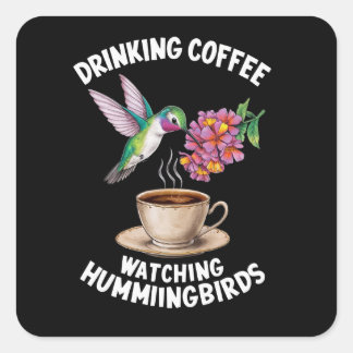 DRINK KOFFIE KIJKEN KOLIBRIES VIERKANTE STICKER