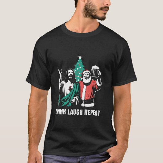 Drink Lach Herhaal Grappig Jesus Santa Bier Drink T-shirt (Voorkant)