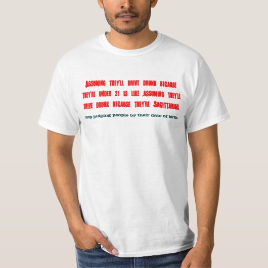 Drink leeftijd versus horoscopen t-shirt (Voorkant)