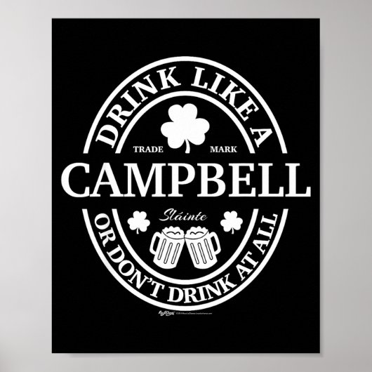 Drink Like A Campbell Shamrock St Patricks Day Poster (Voorkant)