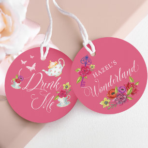 Drink me Alice in Wonderland Vibrant Bloemen theek Bedankjes Labels