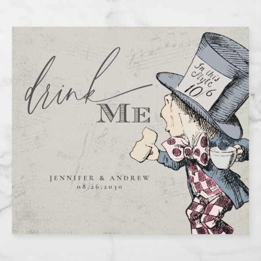 Drink me Alice in Wonderland Wedding Champ Sparkling Wijnetiket (Enkel label)