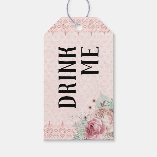 "Drink Me" Blush & Mint Alice in Wonderland Tea Cadeaulabel (Voorkant)