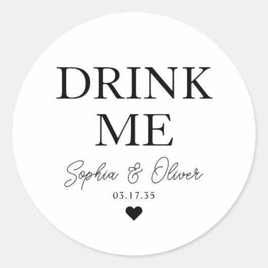 DRINK ME Dessert Snoep Bar hart bruiloft gunst Ronde Sticker (Voorkant)