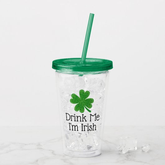 Drink me Ik ben Irish Clover St. Patrick's Day Acryl Drinkbeker (Achterkant ijs)