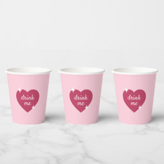Drink Me Roze Retro Galentines Day Feestje Papieren Bekers