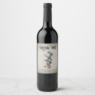 Drink me stoffig blauw gekke hatter wijn Etiket