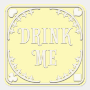 "Drink me" Wonderland Tea Party Temping Yellow Vierkante Sticker