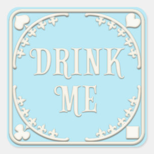 "Drink Me" Wonderland-theepartij Brutaal Blauw Vierkante Sticker