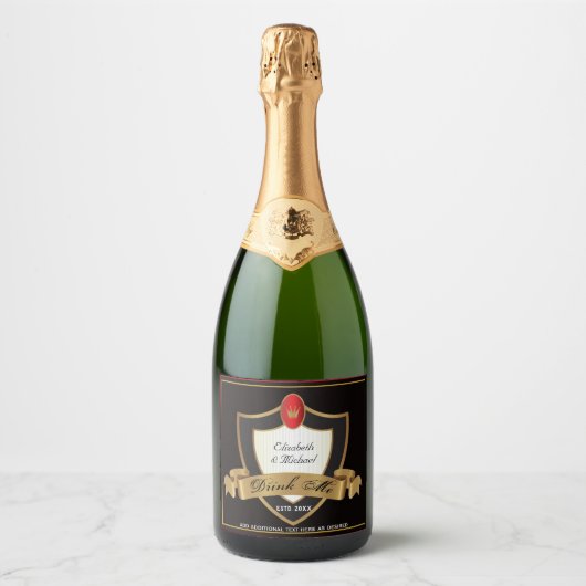 DRINK ME - Zwarte Gouden Trouw Favoriete Fles Sparkling Wijnetiket (Voorkant)