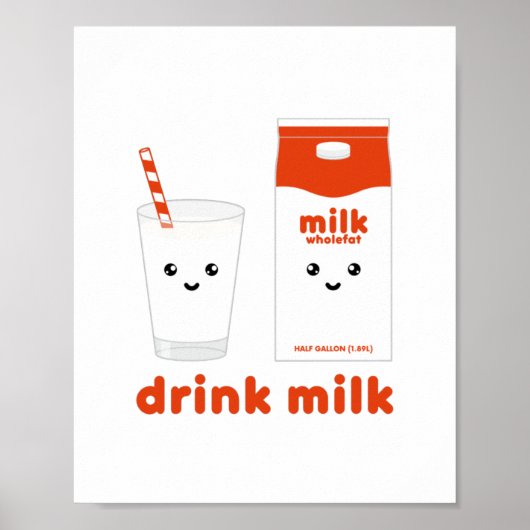 Drink melk - Kawaii ontwerp Poster (Voorkant)