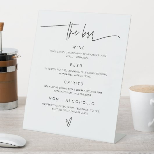 Drink Menu Trouwbar Teken Receptie Tabel Reclamebord Met Voetstuk (Insitu)